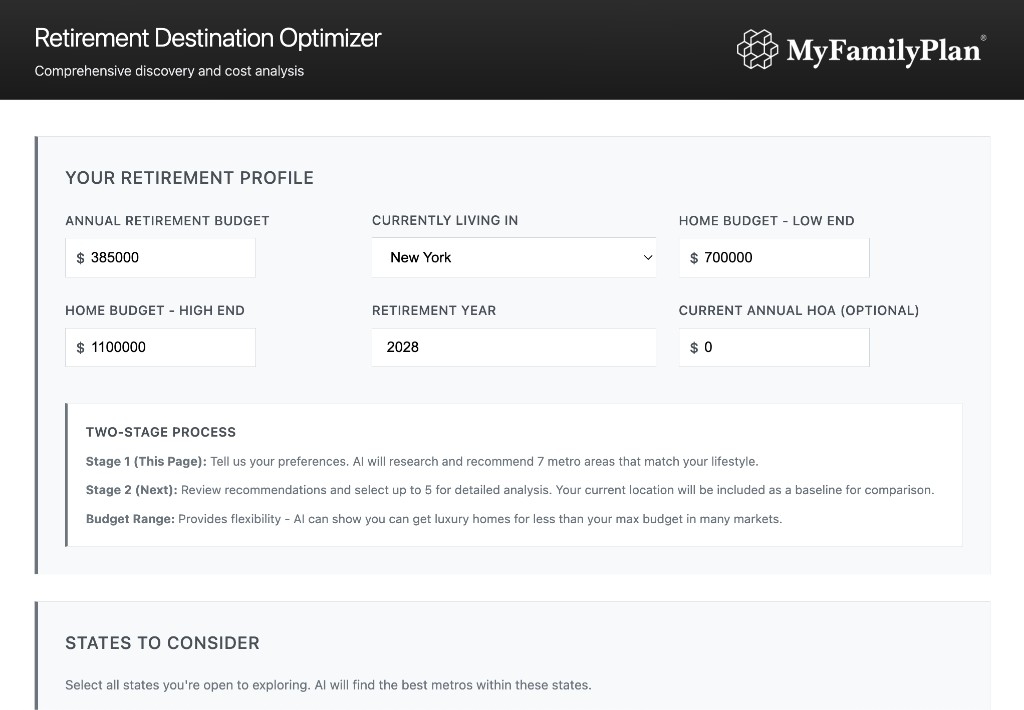 Retirement Destination Optimizer